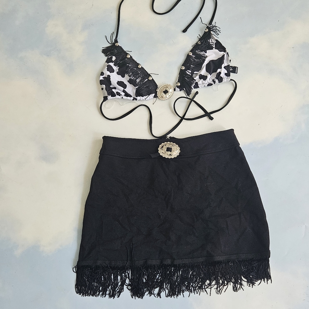 Black Fringe Skirt Cowgirl Set Halloween Costume Set Nashville - Picture 7 of 11